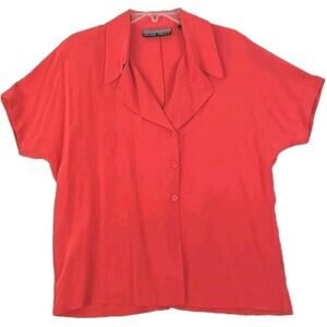 Vintage Linda Allard for Ellen Tracy~ Size M~ Red 100% Silk Short Sleeve Blouse.